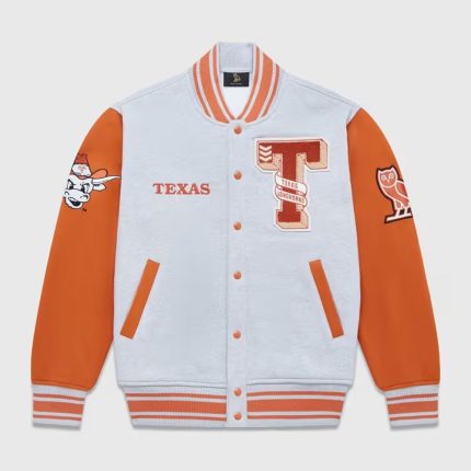 OVO Texas Longhorns Varsity Jacket White Orange