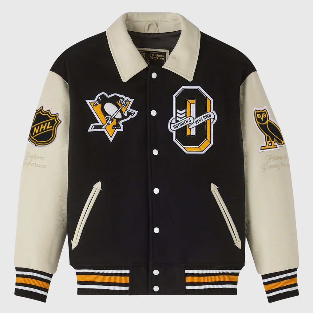 OVO x NHL Black Full-Snap Varsity Jacket OVO x NHL Black Full-Snap Varsity Jacket