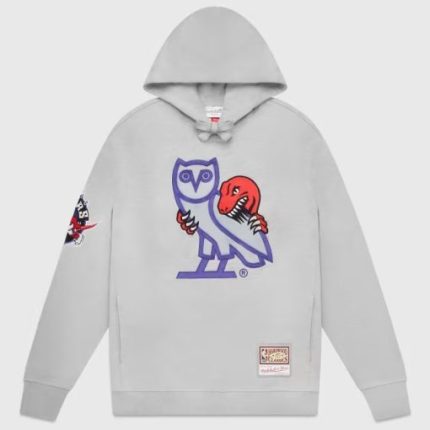 Ovo X Mitchell and Ness 95 Raptors Og Owl Hoodie Grey