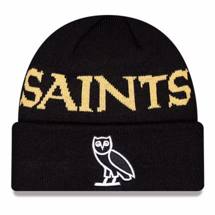 Men's New Era Black New Orleans Saints OVO x NFL Cuffed Knit Hat